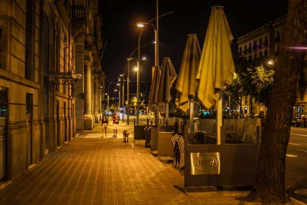 Spanien Barcelona Skyline Nattutsikt — Stockfoto