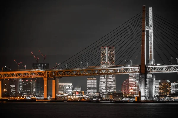 Yokohama Bay Bridge Och Yokohama Minato Mirai Med Utsikt Över — Stockfoto