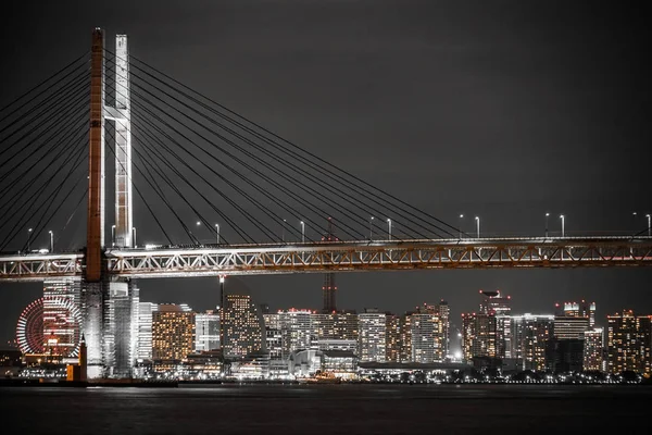 Puente Bahía Yokohama Yokohama Minato Mirai Vista Nocturna — Foto de Stock