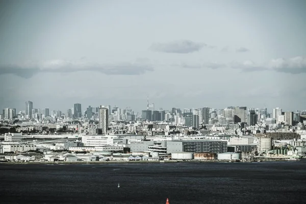 Yokohama Paisagem Cidade Visível Partir Torre Marinha Monocromático — Fotografia de Stock