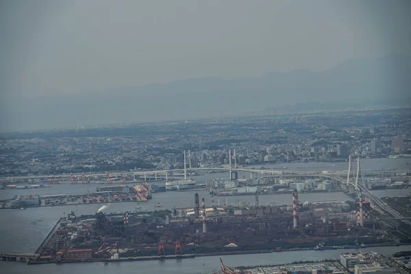 从飞机上看 川崎和横滨 — 图库照片
