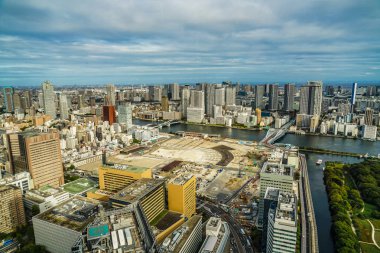 Tokyo silueti Caretta Shiodome 'un gözlem güvertesinden görüldü.