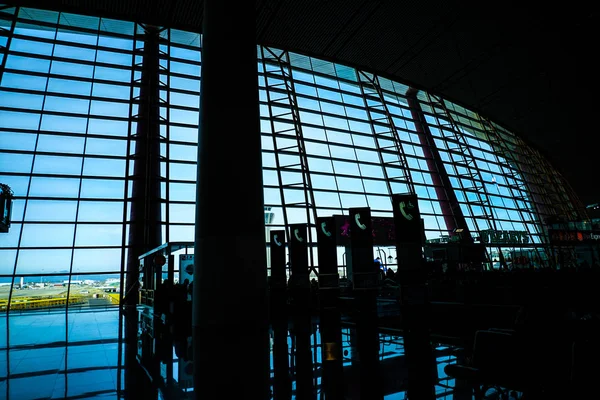 Sala Attesa Silhouette Dell Aeroporto Internazionale Pechino — Foto Stock