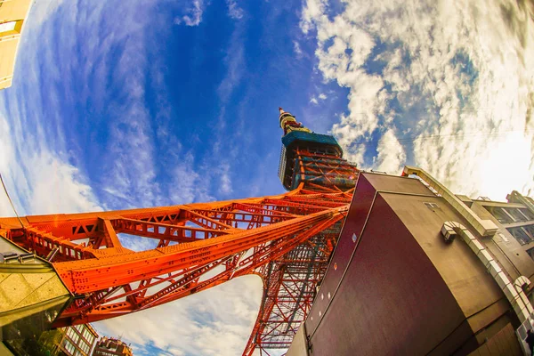 Blue sky and Tokyo Tower (taken with a fisheye lens)