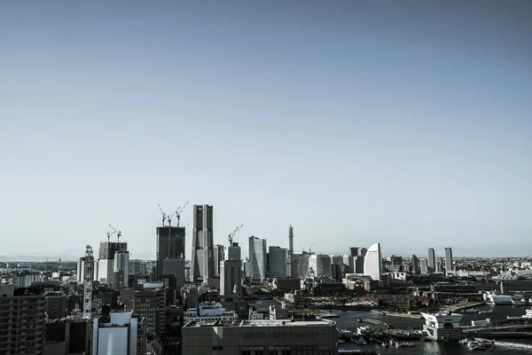 Yokohama Stadsgezicht Zichtbaar Vanaf Marine Tower Monochroom — Stockfoto