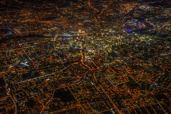 London Éjszakai Látkép Ahogy Egy Repülőgépről — Stock Fotó