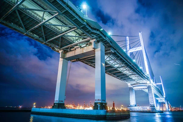 Noche Del Puente Bahía Yokohama Tomada Daikokufuto —  Fotos de Stock