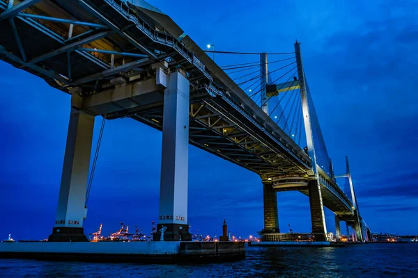 Yokohama Bay Bridge Synlig Från Daikokufuto Västra Grönområde — Stockfoto