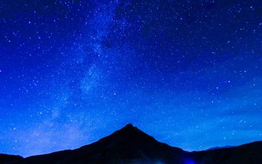 Dağ silueti ve yıldızlı gökyüzü (İzlanda)