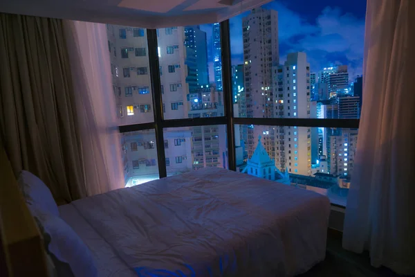 Нічний Вид Який Видно Готелю Гонконзі — стокове фото
