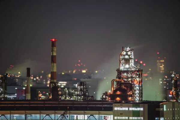 Nattutsikt Över Keihin Industriområde Som Synlig Från Kawasaki Marien — Stockfoto