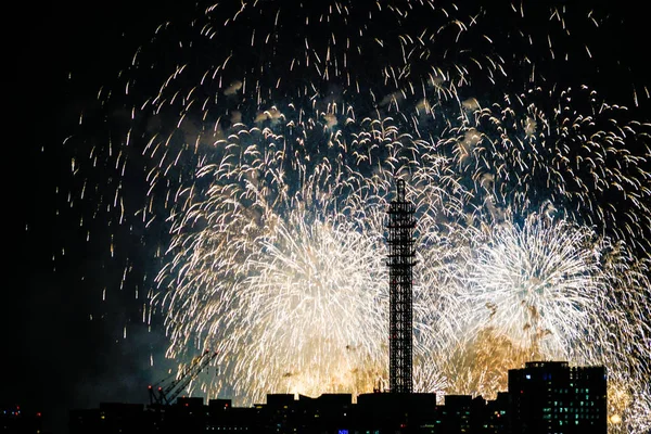 Yokohama Városképe Tűzijáték Minato Mirai Smart Festival — Stock Fotó