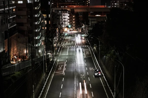 Nattvy Och Trafik Yokohama Minato Mirai Byggnader — Stockfoto