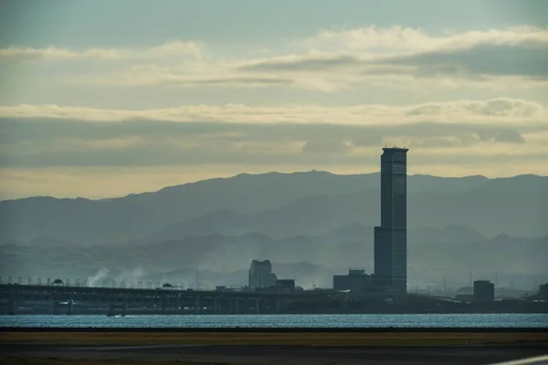 Osaka Městská Krajina Viditelná Mezinárodního Letiště Kansai — Stock fotografie