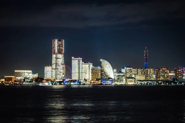 Yokohama Minato Mirai Der Nachtsicht Zum Zeitpunkt Des Gesamten Aufleuchtens — Stockfoto