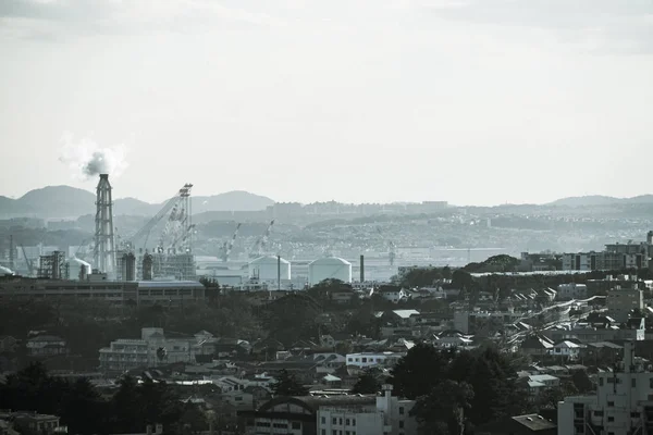 Paysage Urbain Yokohama Visible Depuis Tour Marine Monochrome — Photo