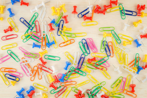 Scattered colorful thumbtack, selective focus