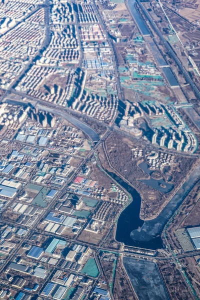 Čína Městská Krajina Jak Vidět Letadla — Stock fotografie