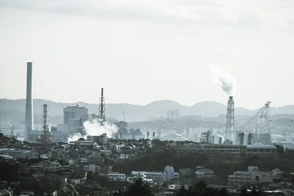 Paysage Urbain Yokohama Visible Depuis Tour Marine Monochrome — Photo