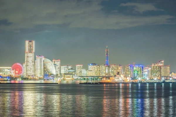 Yokohama Minato Mirai Nattutsikt Vid Tiden För Hela Lyset Upp — Stockfoto