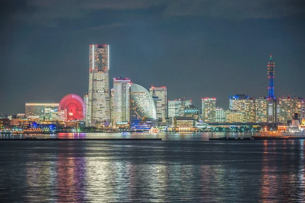 Yokohama Minato Mirai Vista Serale Momento Dell Intera Illuminazione — Foto Stock