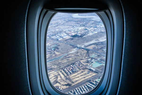 Beijing Stadsgezicht Zichtbaar Vanuit Het Raam Van Een Vliegtuig — Stockfoto