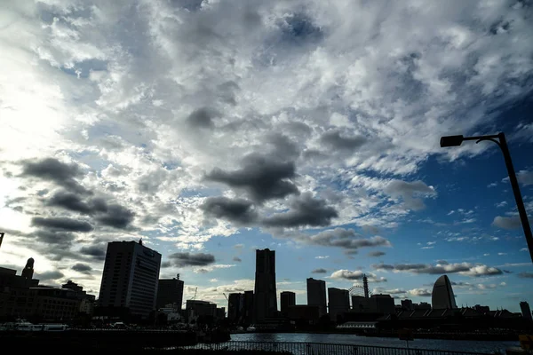 Yokohama Minato Mirai Stadsgezicht Silhouet — Stockfoto