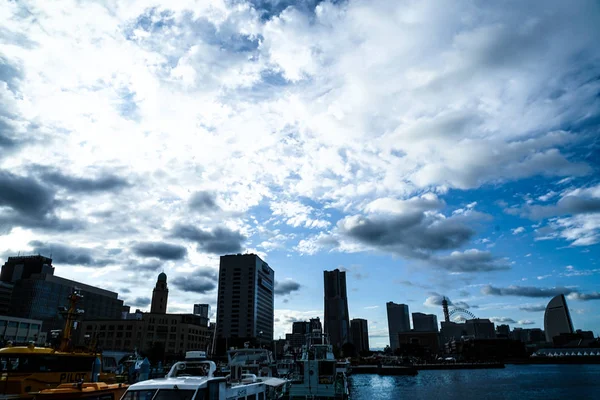 Yokohama Minato Mirai Stadsbild Silhuett — Stockfoto