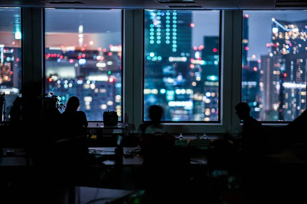 Vue Nocturne Urbaine Les Gens Silhouette — Photo