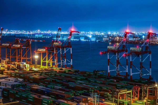 Vista Noturna Odaiba Tokyo Container Terminal — Fotografia de Stock