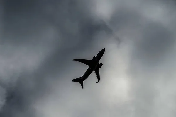 Wolken Lucht Vliegtuig Silhouet — Stockfoto