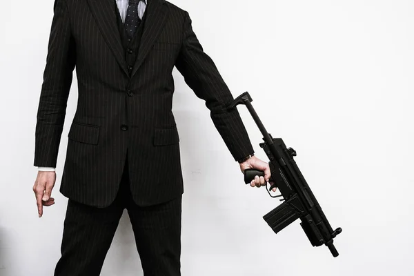 Businessman Fight Machine Gun — Stock Photo, Image