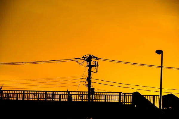 Sunset Wire Building Silhouette — Stock Photo, Image