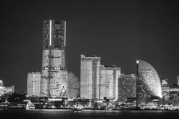 Yokohama Minato Mirai Éjszakai Látvány Idején Egész Fény — Stock Fotó