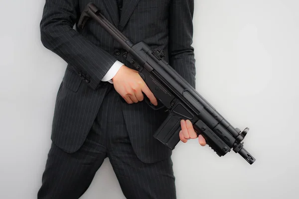 Businessman Fight Machine Gun — Stock Photo, Image