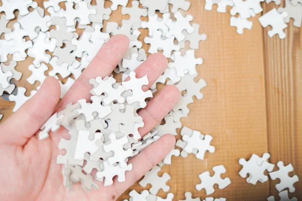 Puzzle Bianco Che Stato Posizionato Una Scrivania — Foto Stock