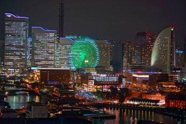 Kanagawa Bölgesi, Yokohama Minato Mirai, gece görüşü.