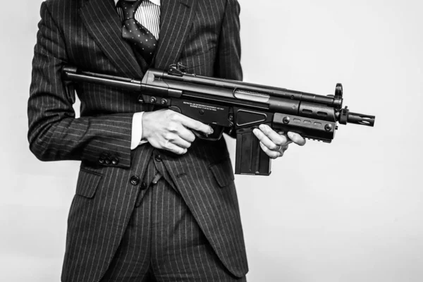 Businessman Fight Machine Gun — Stock Photo, Image