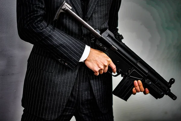 Businessman Fight Machine Gun — Stock Photo, Image