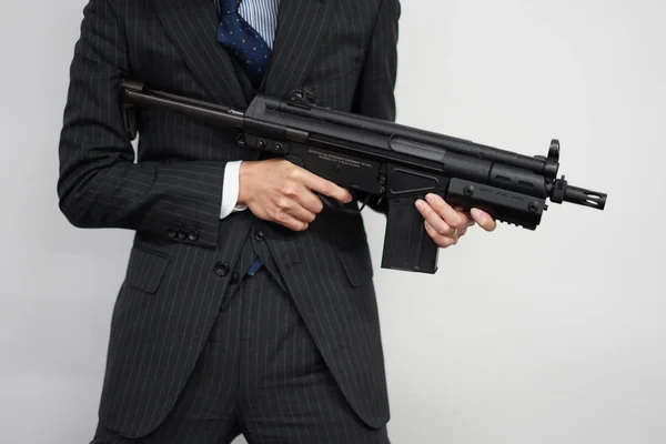 Businessman Fight Machine Gun — Stock Photo, Image