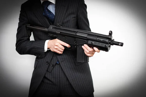 Businessman Fight Machine Gun — Stock Photo, Image