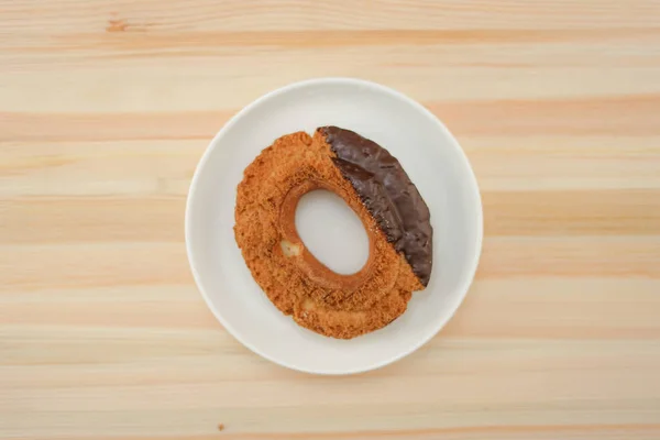 Donut Chocolate Colocado Plato — Foto de Stock