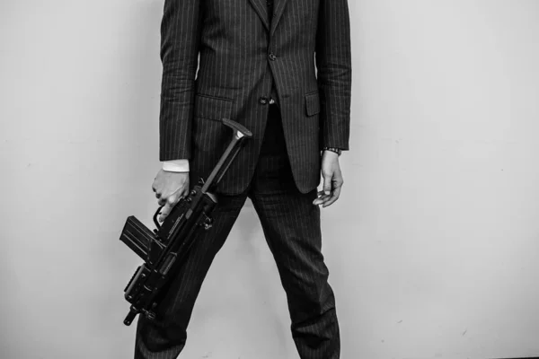 Businessman Fight Machine Gun — Stock Photo, Image