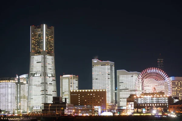 Yokohama Νυχτερινή Προβολή Επιλεκτική Εστίαση — Φωτογραφία Αρχείου