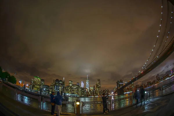 Manhattan Brooklyn Pont Vue Nuit Les Gens — Photo