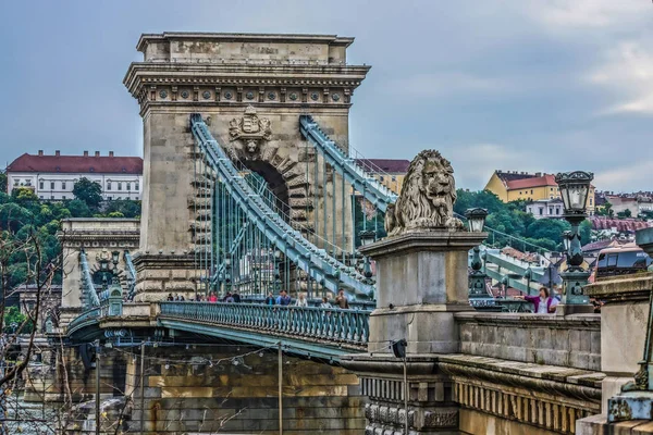 Szechenyi Kettenbrücke Nachtansicht Budapest Ungarisch — Stockfoto