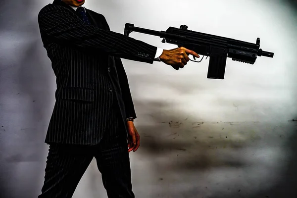 Businessman Fight Machine Gun — Stock Photo, Image