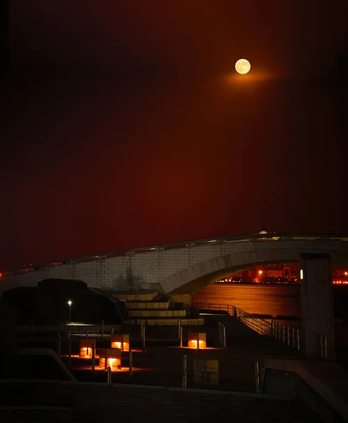 Приморская Лунная Ночь Светит — стоковое фото