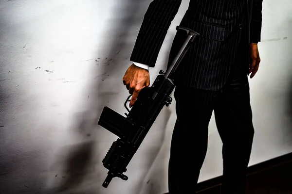 Businessman Fight Machine Gun — Stock Photo, Image