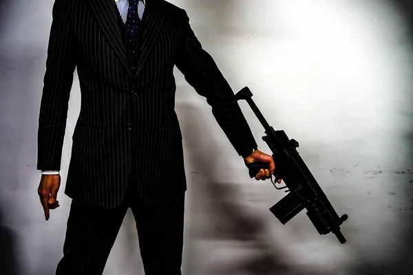 Businessman Fight Machine Gun — Stock Photo, Image